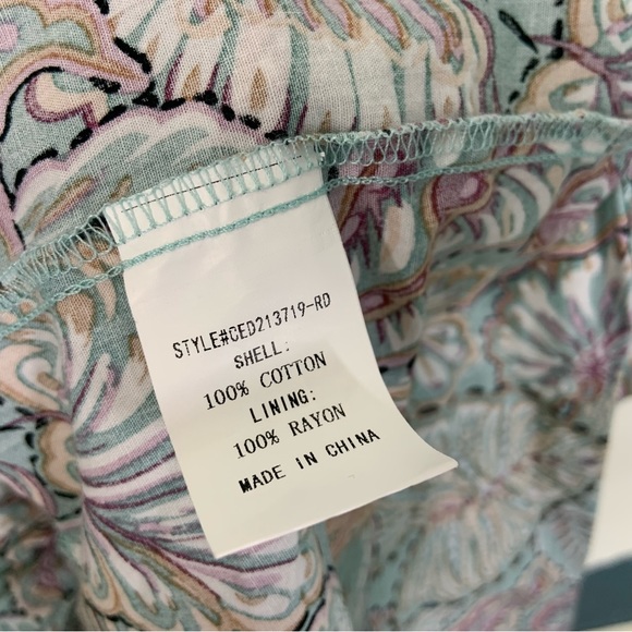 Melloday Womens Floral tropical Print Tiered Maxi Dress Sz Medium Green Ruffle - Picture 11 of 12